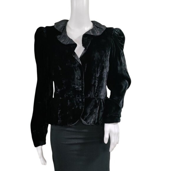 Harry Acton Jackets & Blazers - Harry Acton For Party Collectibles Small Velvet Puff Sleeve Peplum Jacket Black